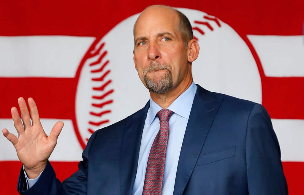 moltz is introduced during the Baseball Hall of Fame induction ceremony at Clark Sports Center on September 08, 2021 in Cooperstown, New York.