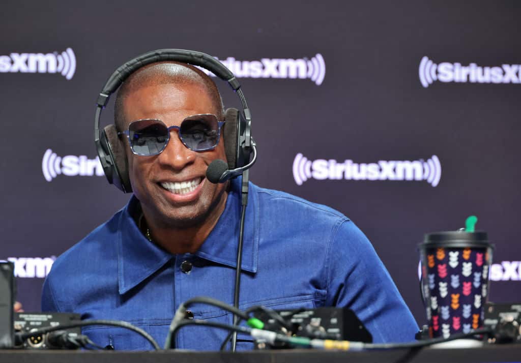 Deion Sanders attends SiriusXM At Super Bowl LVII on February 09, 2023 in Phoenix, Arizona.